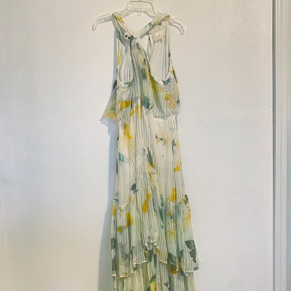 Halter neck white and yellow floral Anthropologie maxi dress